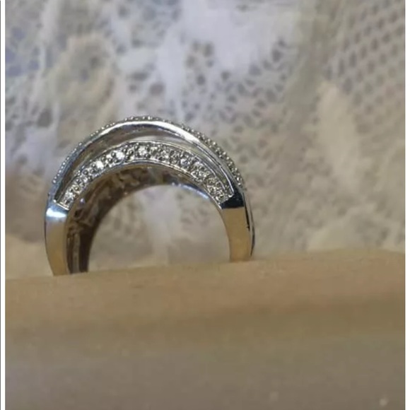 QVC Sterling Silver stamped Size 7 wide Diamond band - Picture 4 of 5